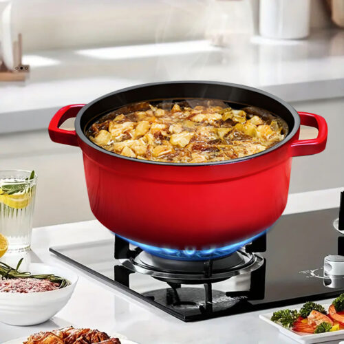 Cast Iron Enamel 24cm Porcelain Stewpot Casserole Stew Cooking Pot with Lid 3.6L Red - Image 6