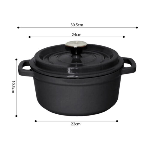 2x Cast Iron 24cm Stewpot Casserole Stew Cooking Pot with Lid Black - Image 5