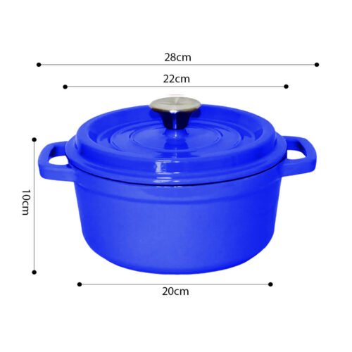 2x Cast Iron 24cm Enamel Porcelain Stewpot Casserole Stew Cooking Pot with Lid Blue - Image 6