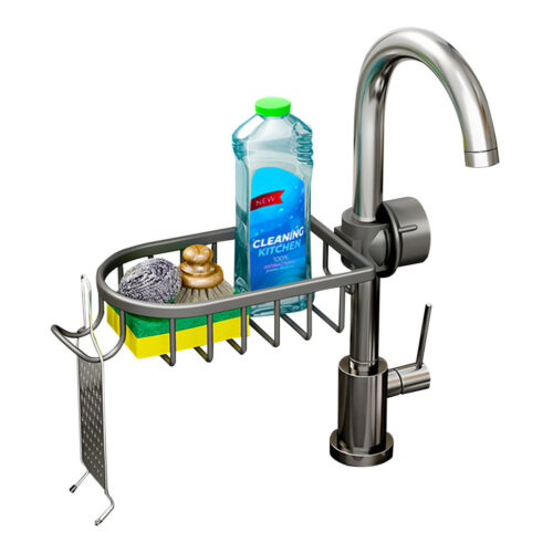 Dark Grey Single Kitchen Sink Organiser Faucet Soap Sponge Caddy Rack Storage Drainer
