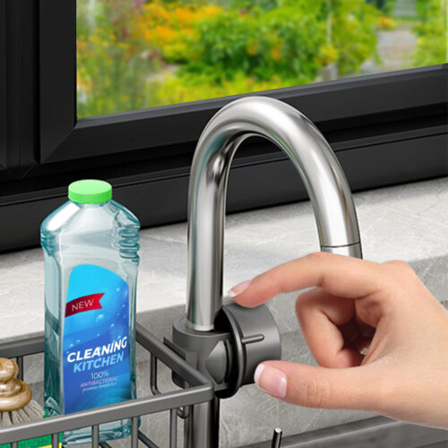 Dark Grey Single Kitchen Sink Organiser Faucet Soap Sponge Caddy Rack Storage Drainer - Image 6
