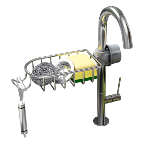 Silver Single Kitchen Sink Organiser Faucet Soap Sponge Caddy Rack Storage Drainer