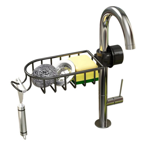 Black Single Kitchen Sink Organiser Faucet Soap Sponge Caddy Rack Storage Drainer