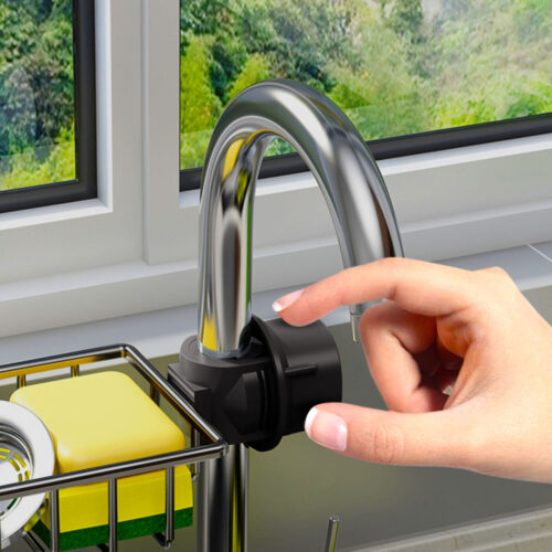 Black Single Kitchen Sink Organiser Faucet Soap Sponge Caddy Rack Storage Drainer - Image 4