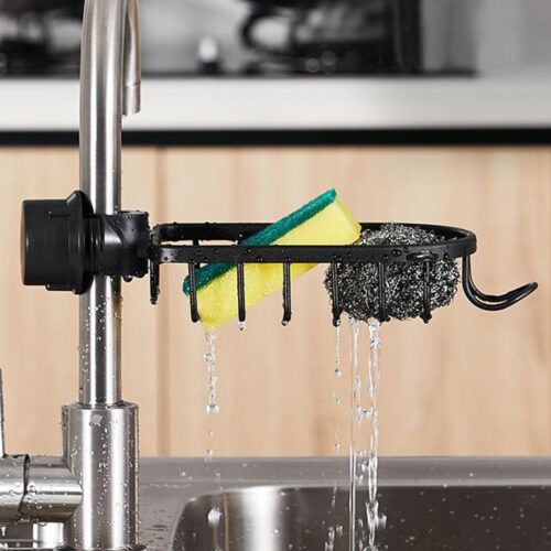 Black Single Kitchen Sink Organiser Faucet Soap Sponge Caddy Rack Storage Drainer - Image 6
