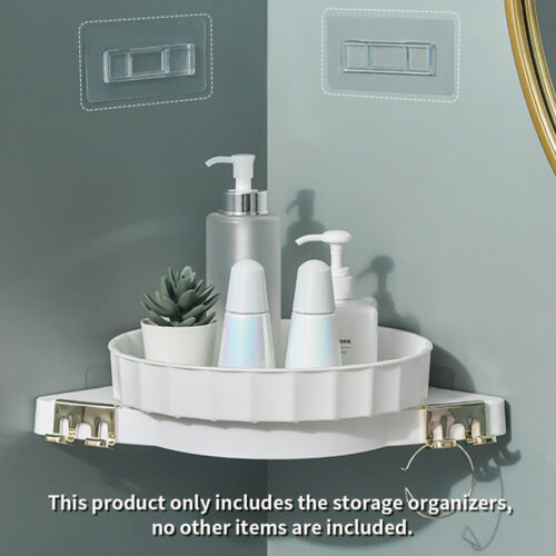 White 360 Degree Wall-Mounted Rotating Bathroom Organiser Corner Vanity Rack Toilet Adhesive Storage Shelf - Image 2