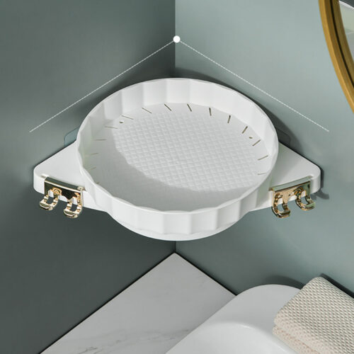 White 360 Degree Wall-Mounted Rotating Bathroom Organiser Corner Vanity Rack Toilet Adhesive Storage Shelf - Image 4