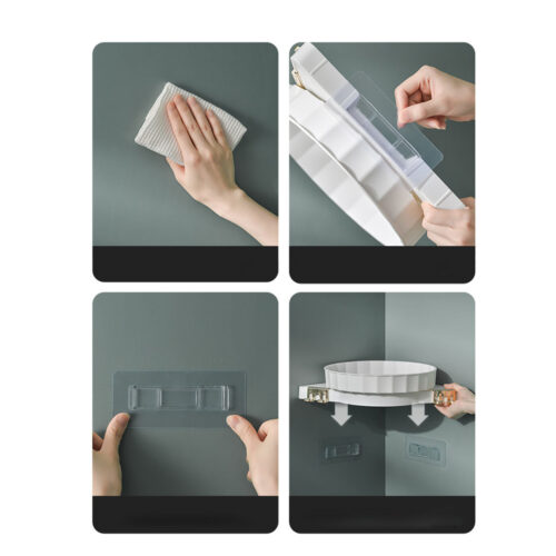 White 360 Degree Wall-Mounted Rotating Bathroom Organiser Corner Vanity Rack Toilet Adhesive Storage Shelf - Image 8