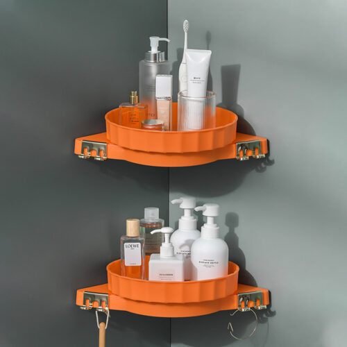 Orange 360 Degree Wall-Mounted Rotating Bathroom Organiser Corner Vanity Rack Toilet Adhesive Storage Shelf - Image 5