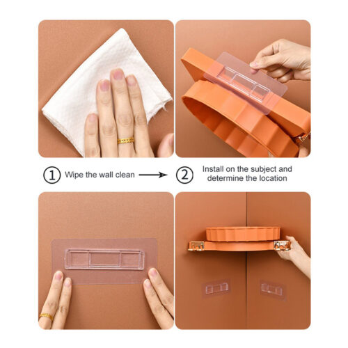 Orange 360 Degree Wall-Mounted Rotating Bathroom Organiser Corner Vanity Rack Toilet Adhesive Storage Shelf - Image 7