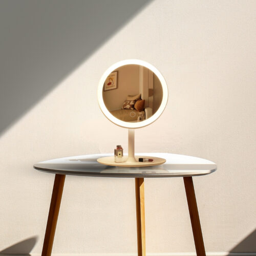 26cm White Round Smart LED Makeup Bedroom Table Vanity Mirror Multi Colour 5x Magnification - Image 3