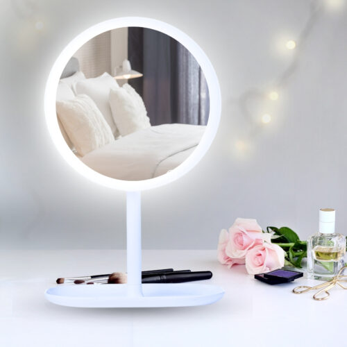 26cm White Round Smart LED Makeup Bedroom Table Vanity Mirror Multi Colour 5x Magnification - Image 4