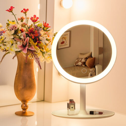 26cm White Round Smart LED Makeup Bedroom Table Vanity Mirror Multi Colour 5x Magnification - Image 5