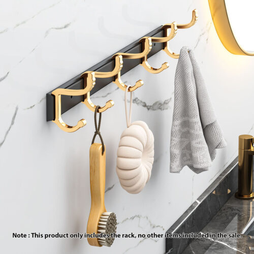 41cm Wall Mounted Towel Rack Space-Saving Hanger Organiser with Durable Hooks - Image 2
