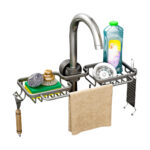 Dark Grey Kitchen Sink Organiser Faucet Soap Sponge Caddy Rack Drainer with Towel Bar Holder