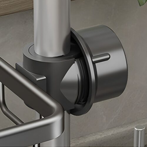 Dark Grey Kitchen Sink Organiser Faucet Soap Sponge Caddy Rack Drainer with Towel Bar Holder - Image 8