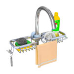 Silver Kitchen Sink Organiser Faucet Soap Sponge Caddy Rack Drainer with Towel Bar Holder
