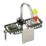 Black Kitchen Sink Organiser Faucet Soap Sponge Caddy Rack Drainer with Towel Bar Holder