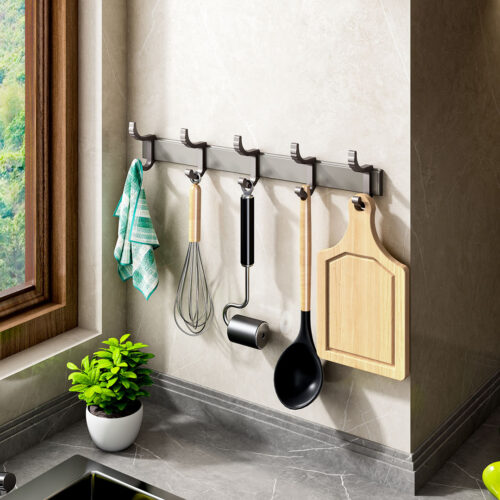 37cm Wall Mounted Towel Rack Space-Saving Hanger Organiser with Durable Hooks - Image 4