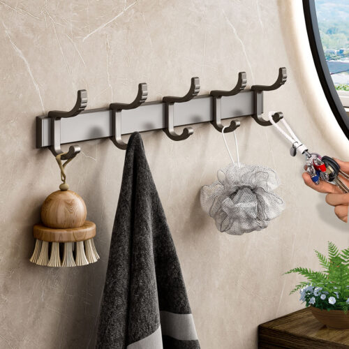 37cm Wall Mounted Towel Rack Space-Saving Hanger Organiser with Durable Hooks - Image 7