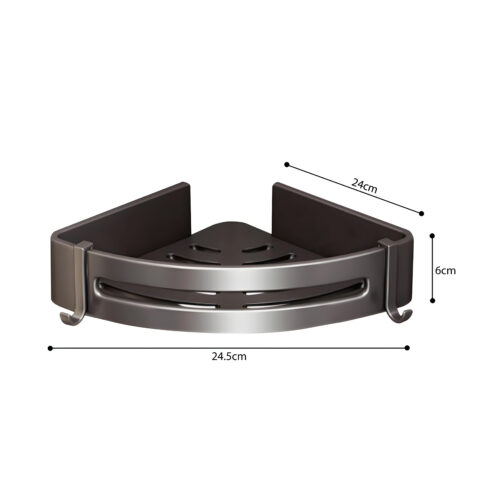 Black Wall-Mounted Bathroom Storage Corner Vanity Organiser Shelf Rack with Hooks - Image 7