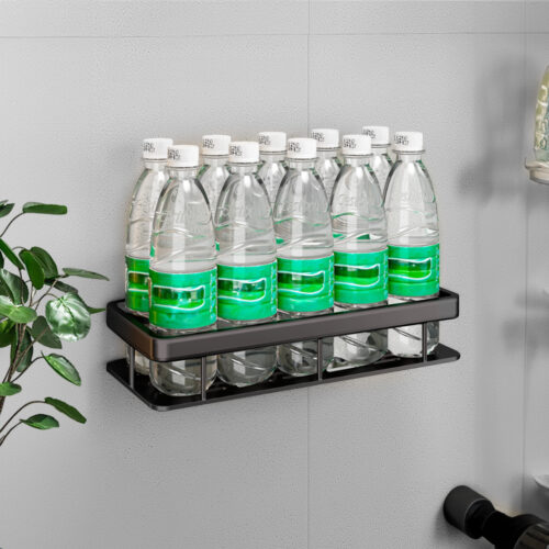 Black Wall-Mounted Bathroom Storage Organiser Shelf Rack - Image 6