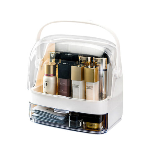 2 Tier White Countertop Makeup Cosmetic Storage Organiser Holder Jewelry Storage Box with Handle