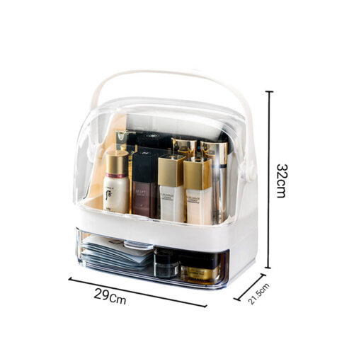 2 Tier White Countertop Makeup Cosmetic Storage Organiser Holder Jewelry Storage Box with Handle - Image 2