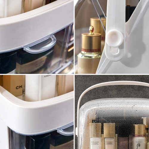 2 Tier White Countertop Makeup Cosmetic Storage Organiser Holder Jewelry Storage Box with Handle - Image 3