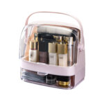 2 Tier Pink Countertop Makeup Cosmetic Storage Organiser Holder Jewelry Storage Box with Handle