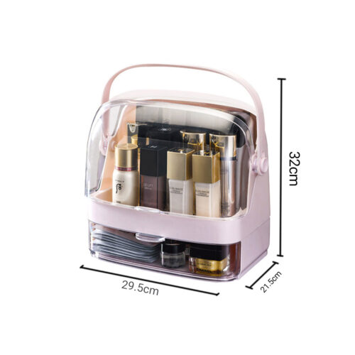 2 Tier Pink Countertop Makeup Cosmetic Storage Organiser Holder Jewelry Storage Box with Handle - Image 2