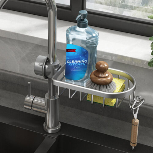 2x Dark Grey Single Kitchen Sink Organiser Faucet Soap Sponge Caddy Rack Storage Drainer - Image 3