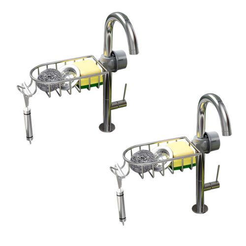 2x Silver Single Kitchen Sink Organiser Faucet Soap Sponge Caddy Rack Storage Drainer