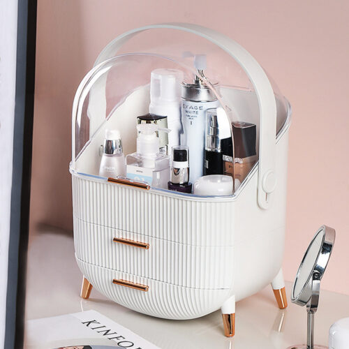 29cm White Countertop Makeup Cosmetic Storage Organiser Holder Jewelry Storage Box with Handle - Image 2