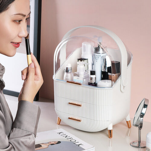 29cm White Countertop Makeup Cosmetic Storage Organiser Holder Jewelry Storage Box with Handle - Image 3