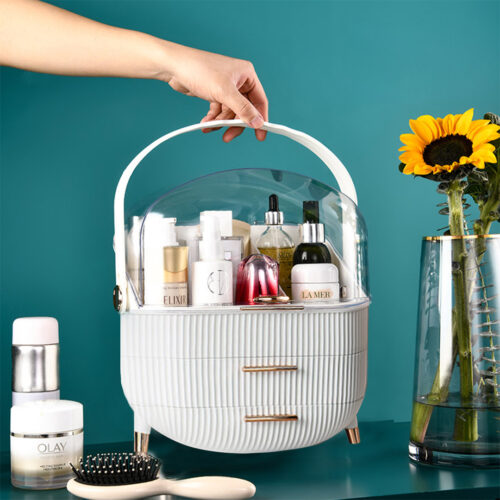 29cm White Countertop Makeup Cosmetic Storage Organiser Holder Jewelry Storage Box with Handle - Image 4