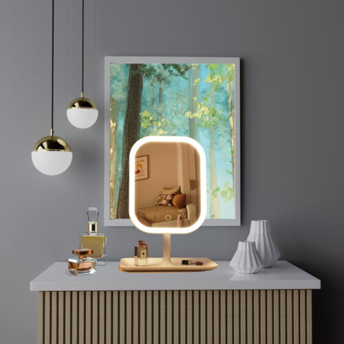 2x 26cm White Squared Smart LED Makeup Bedroom Table Vanity Mirror Multi Colour Adjustable Light - Image 3