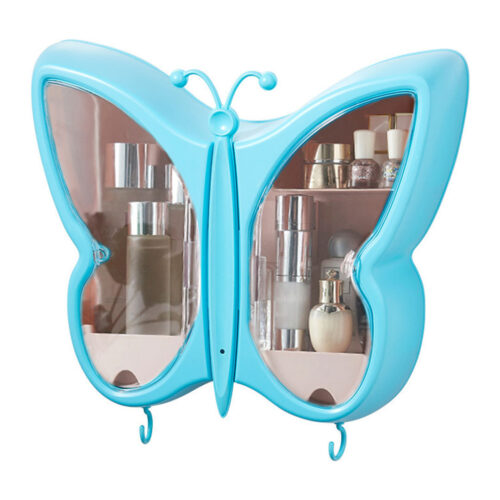Blue Butterfly Shape Wall-Mounted Makeup Organiser Dustproof Waterproof Bathroom Storage Box