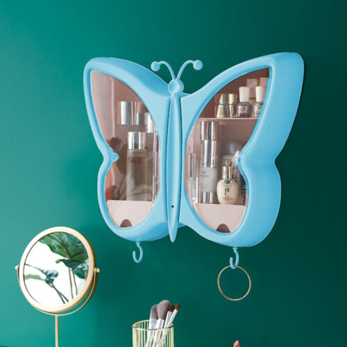 Blue Butterfly Shape Wall-Mounted Makeup Organiser Dustproof Waterproof Bathroom Storage Box - Image 2
