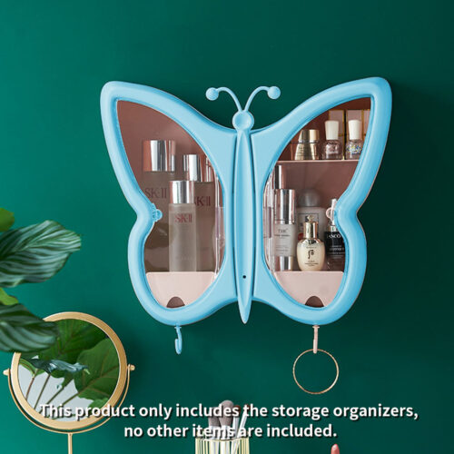 Blue Butterfly Shape Wall-Mounted Makeup Organiser Dustproof Waterproof Bathroom Storage Box - Image 3