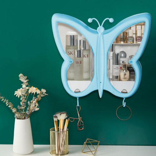Blue Butterfly Shape Wall-Mounted Makeup Organiser Dustproof Waterproof Bathroom Storage Box - Image 4