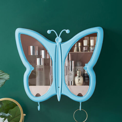 Blue Butterfly Shape Wall-Mounted Makeup Organiser Dustproof Waterproof Bathroom Storage Box - Image 5