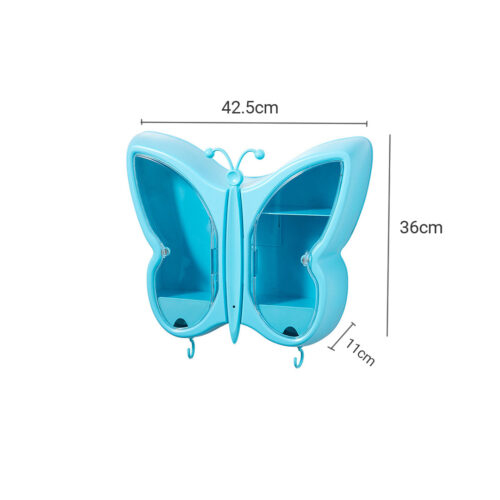 Blue Butterfly Shape Wall-Mounted Makeup Organiser Dustproof Waterproof Bathroom Storage Box - Image 6