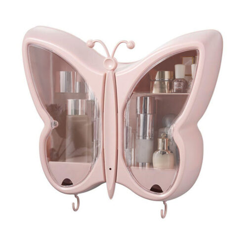 Pink Butterfly Shape Wall-Mounted Makeup Organiser Dustproof Waterproof Bathroom Storage Box