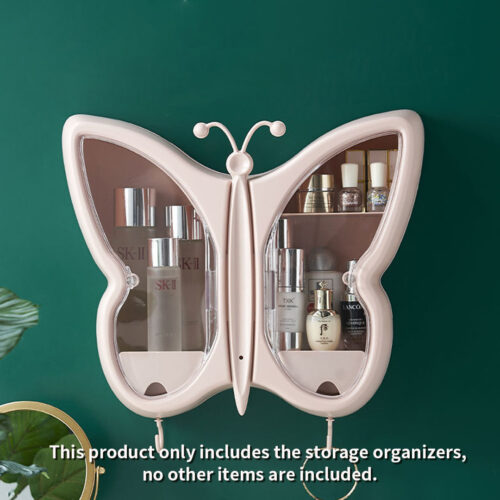 Pink Butterfly Shape Wall-Mounted Makeup Organiser Dustproof Waterproof Bathroom Storage Box - Image 5