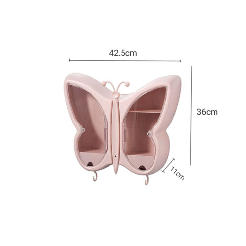 Pink Butterfly Shape Wall-Mounted Makeup Organiser Dustproof Waterproof Bathroom Storage Box - Image 6