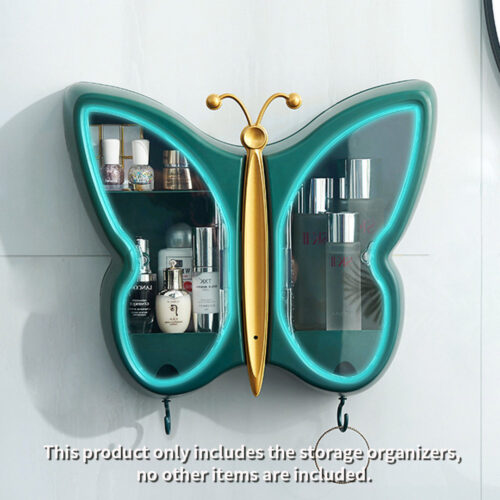Green Butterfly Shape Wall-Mounted Makeup Organiser Dustproof Waterproof Bathroom Storage Box - Image 4