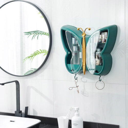 Green Butterfly Shape Wall-Mounted Makeup Organiser Dustproof Waterproof Bathroom Storage Box - Image 9