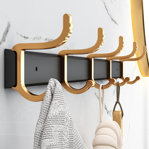 2x 41cm Wall Mounted Towel Rack Space-Saving Hanger Organiser with Durable Hooks - Image 3