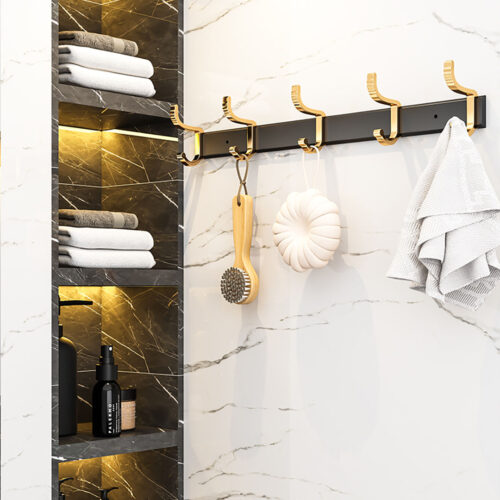 2x 41cm Wall Mounted Towel Rack Space-Saving Hanger Organiser with Durable Hooks - Image 5